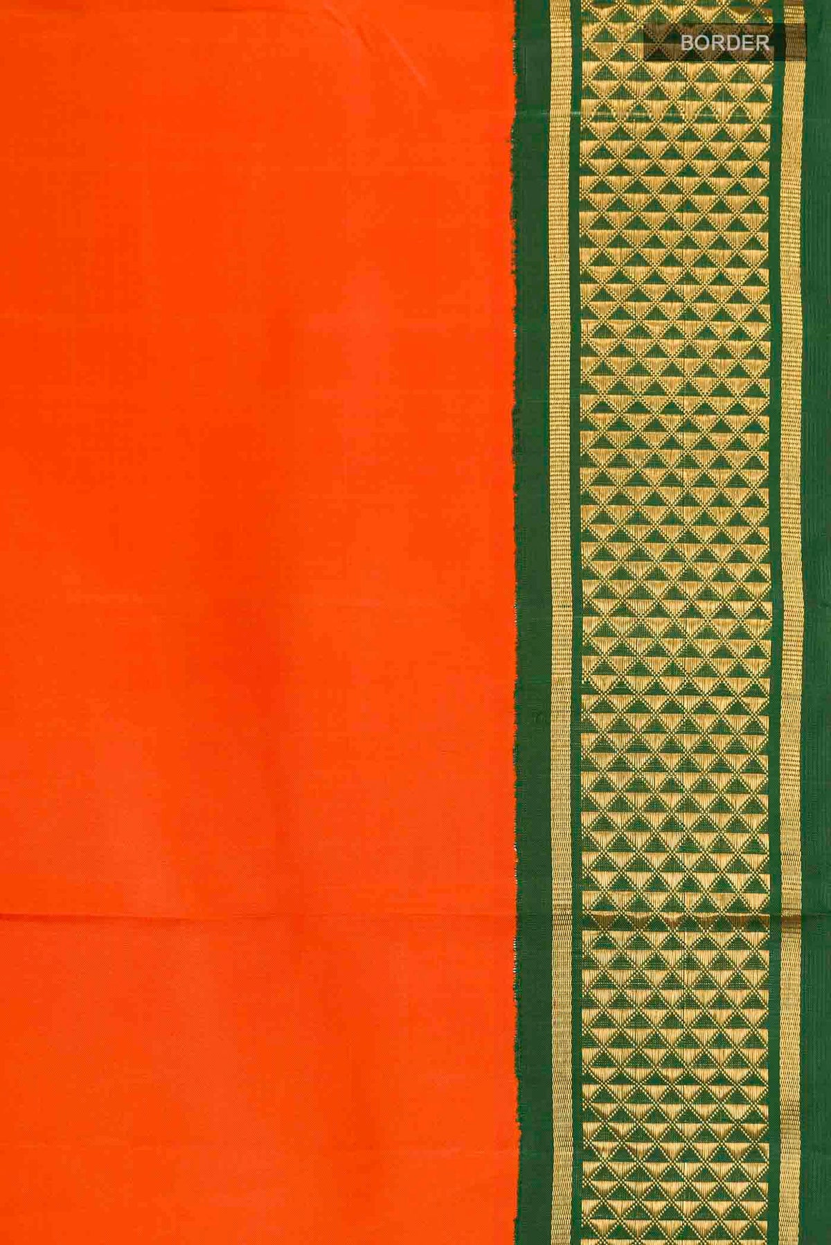 Border image of Orange Kanchipuram Silk Nine Yards Saree with Plain Body and Zari Border