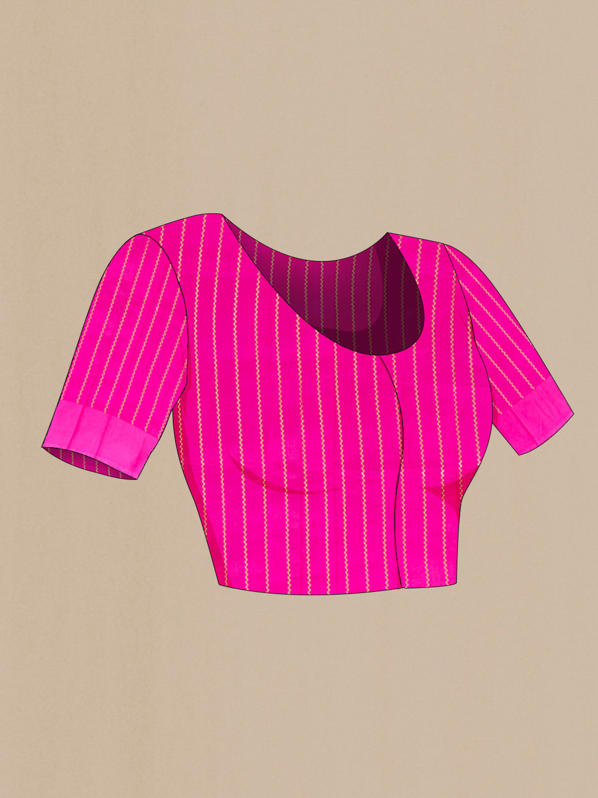 Close up image of the blouse of Pure Silk Rani Pink Banarasi Katan Saree with Zari Butta on the body and Satin Border. 