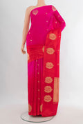 Pure Silk Multi Color Banarasi Katan Saree with Half And Half on the body and Plain Border.  displayed on a mannequin