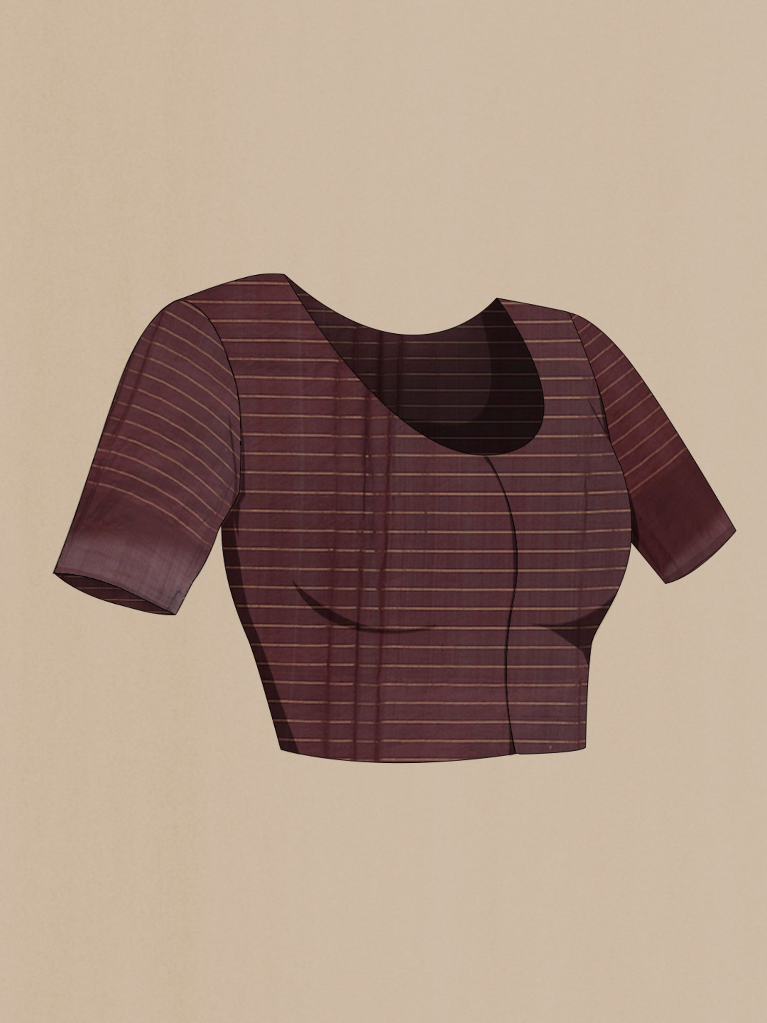 Close up image of the blouse of Coffee Brown Banarasi Katan Silk Saree with Checked design on the body and Fancy Border. 