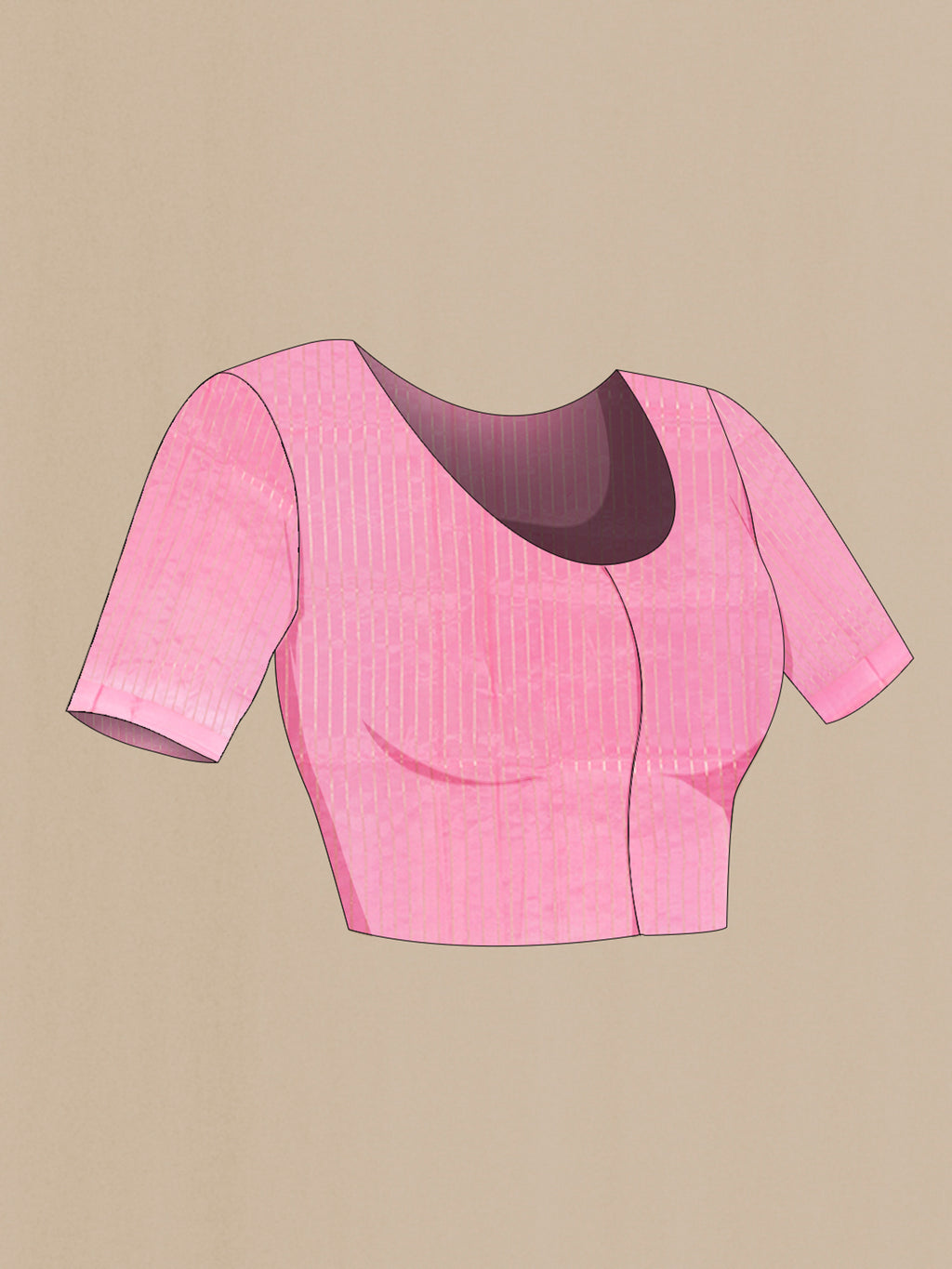 Close up image of the blouse of Pure Silk Rose pink Banarasi Katan Saree with Zari Butta on the body and Plain Border. 