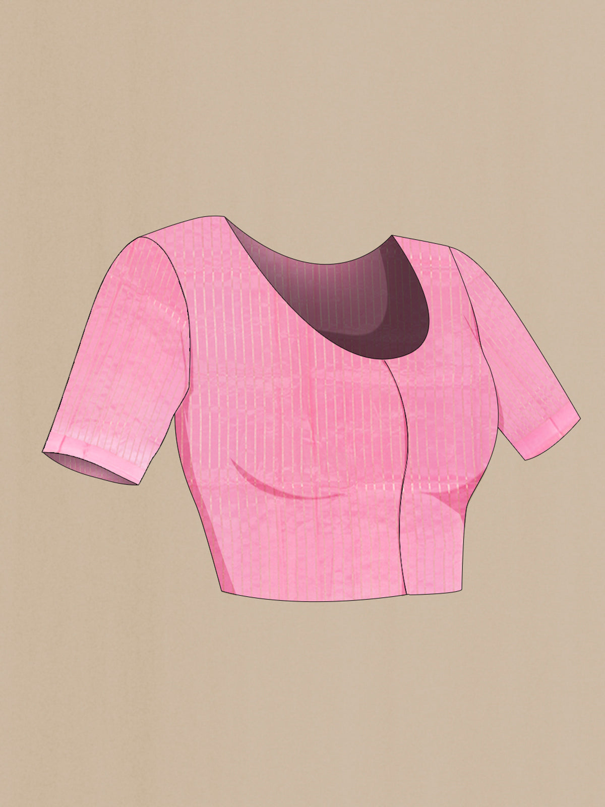 Close up image of the blouse of Pure Silk Rose pink Banarasi Katan Saree with Zari Butta on the body and Plain Border. 