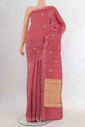 Pure Silk Rose Gold Banarasi Katan Saree with Zari Butta on the body and Plain Border.  displayed on a mannequin