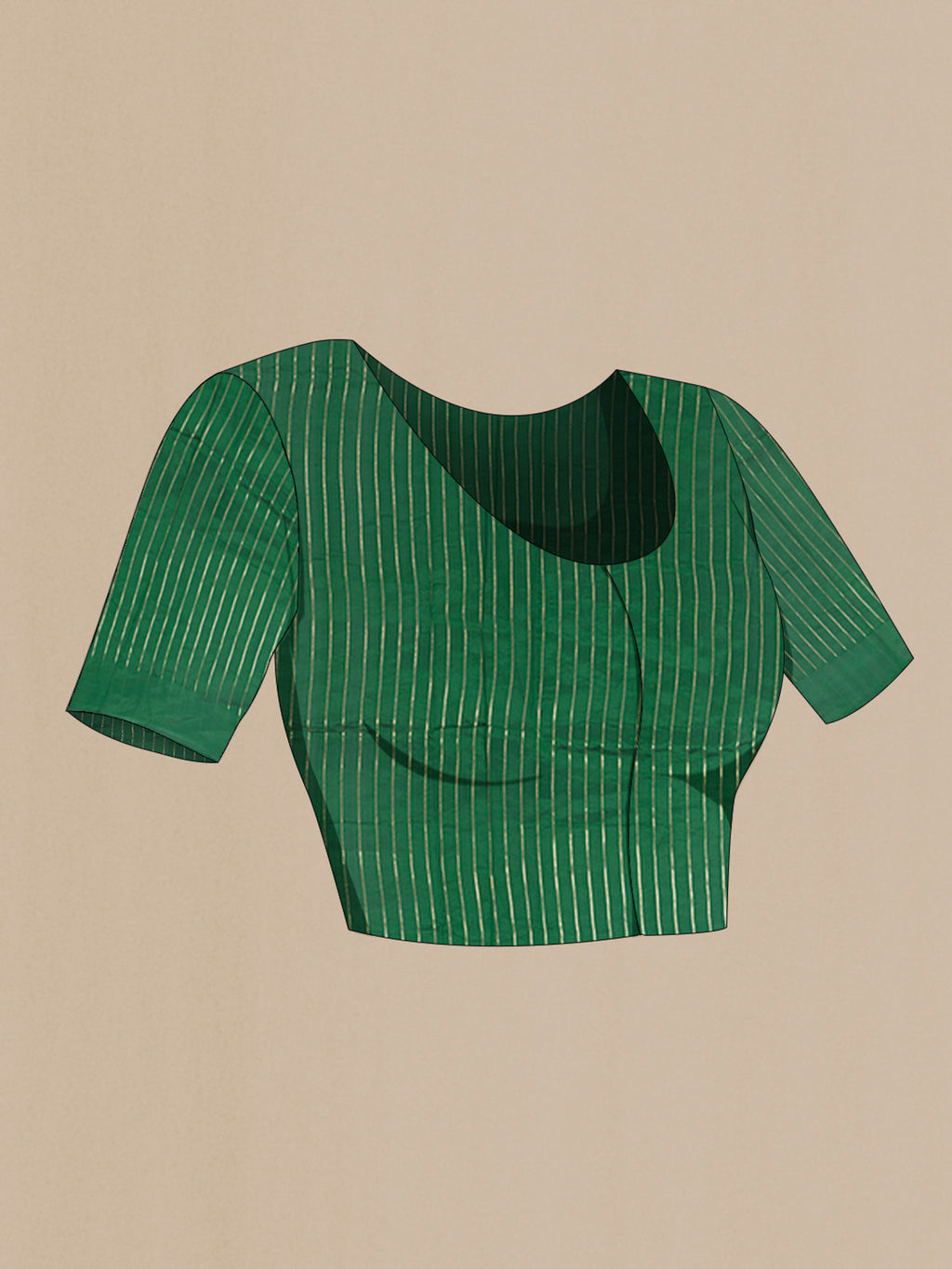 Close up image of the blouse of Pure Silk Bottle Green Banarasi Katan Saree with Zari Butta on the body and Fancy Border. 