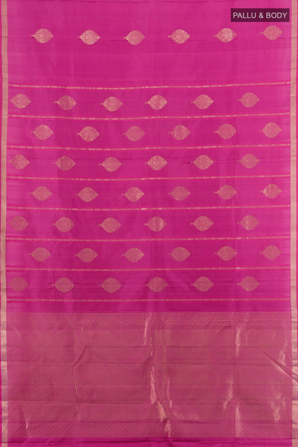 Flat view of Pure Silk Pure Zari Purple Soft Saree with Zari Butta on the body and Silk Border. 