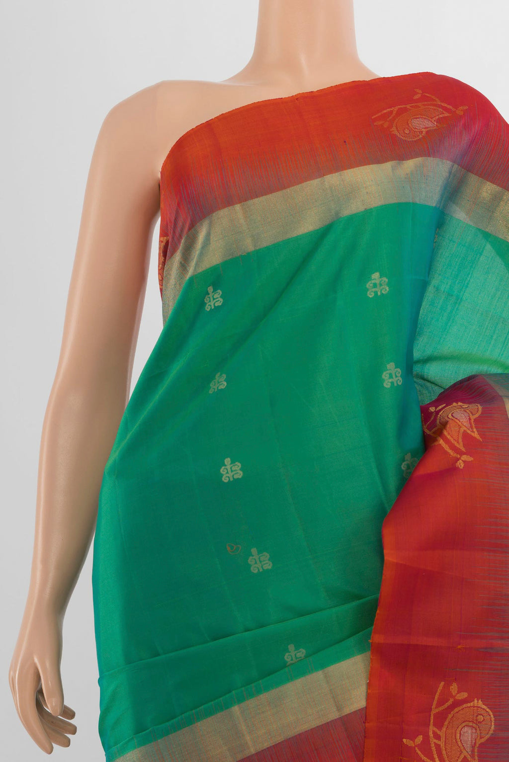 Border image of Pure Silk Light Green Soft Saree with Zari Butta on the body and Silk Border. 