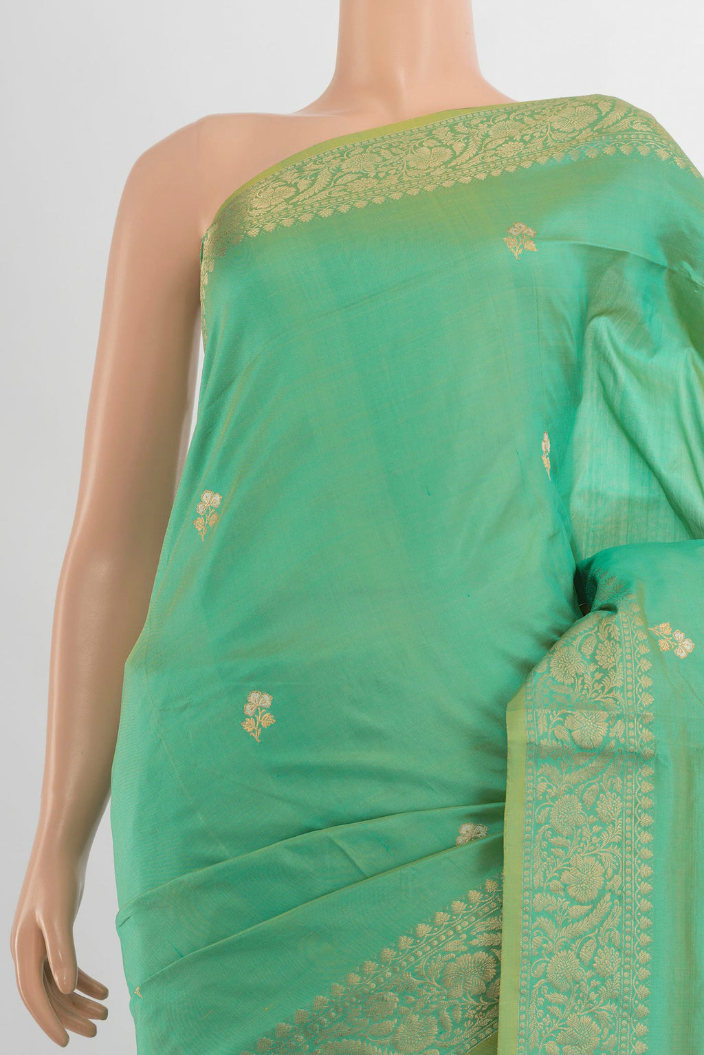 Border image of Pure Silk Pista Green Banarasi Katan Saree with Zari Butta on the body and Silk Border. 