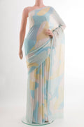 Blue Chiffon Saree with Zari Butta on the body and Zari Border.  displayed on a mannequin