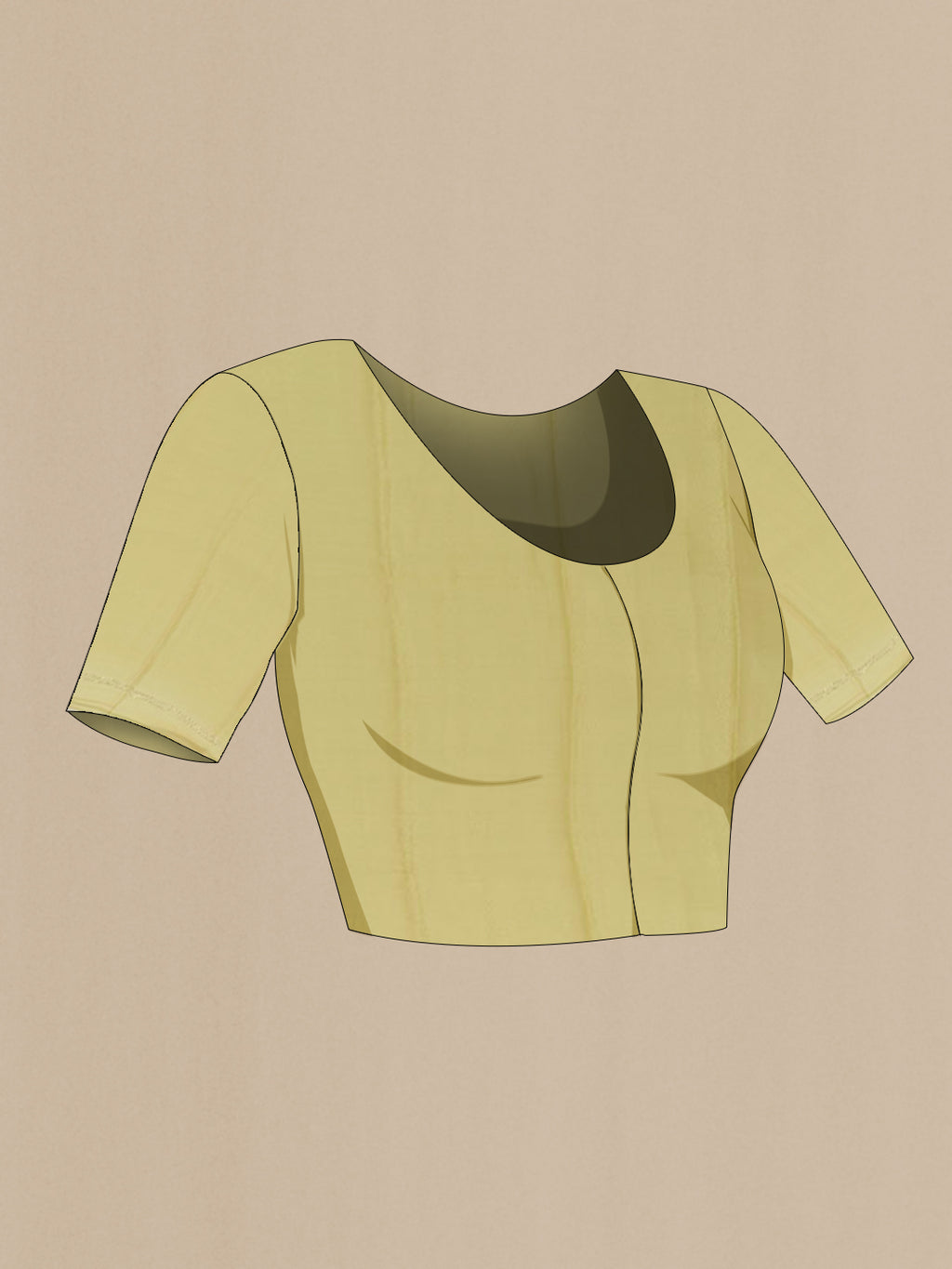 Close up image of the blouse of Lemon Yellow Mysore Chiffon Saree with Embroidery on the body and Zari Border. 