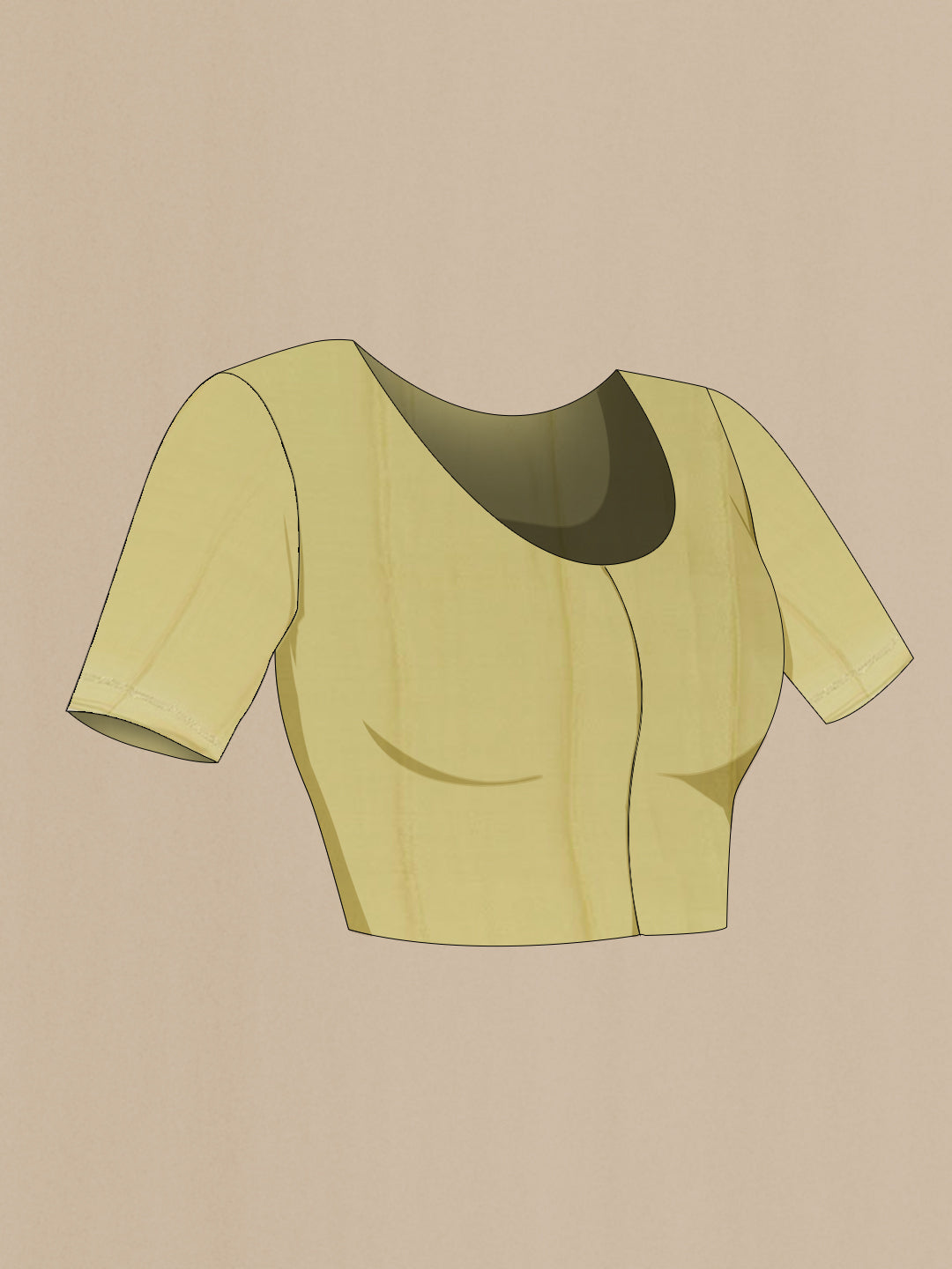 Close up image of the blouse of Lemon Yellow Mysore Chiffon Saree with Embroidery on the body and Zari Border. 