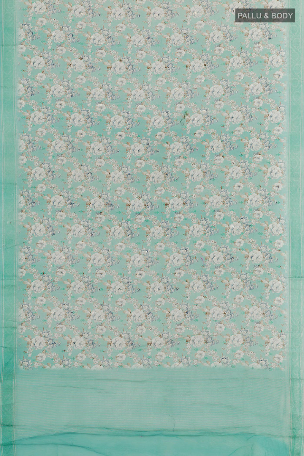 Flat view of Blue Blended Chanderi Silk Cotton Saree with Zari Butta on the body and Zari Border. 