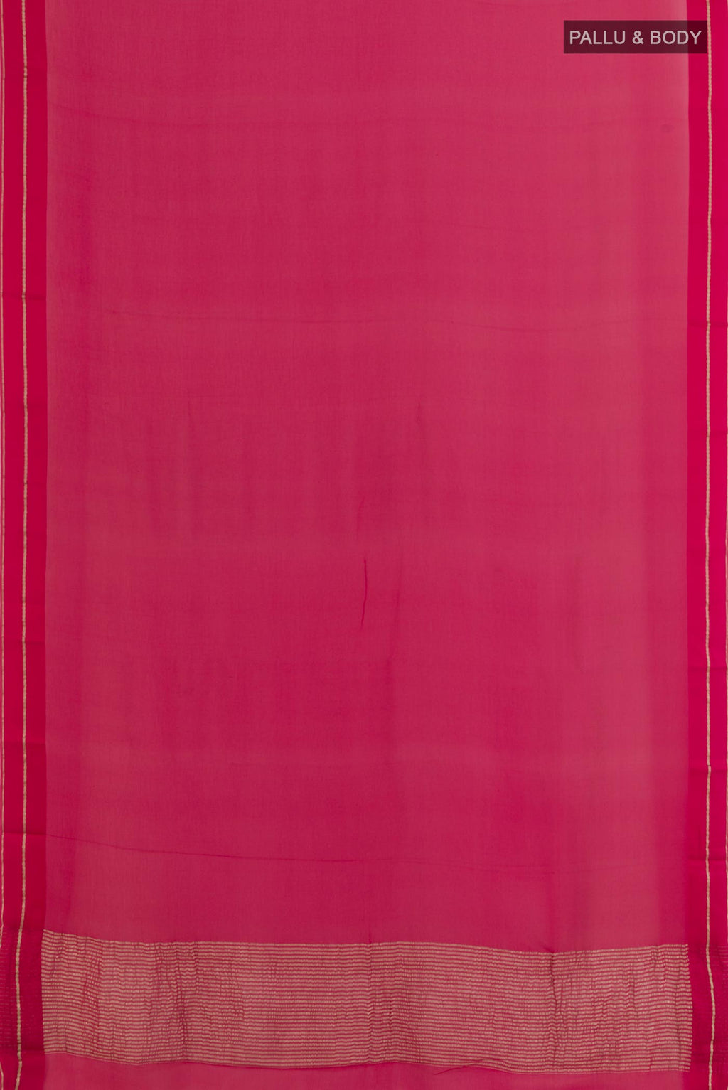 Flat view of Pink Mysore Chiffon Saree with Plain Body and Zari Border. 