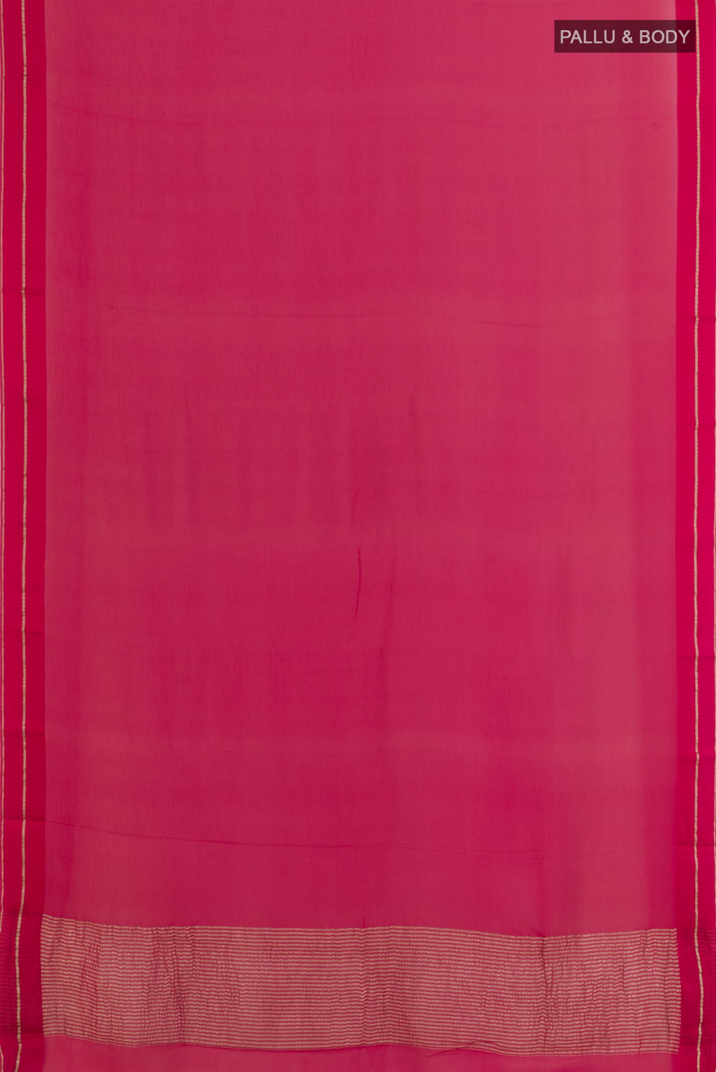 Flat view of Pink Mysore Chiffon Saree with Plain Body and Zari Border. 