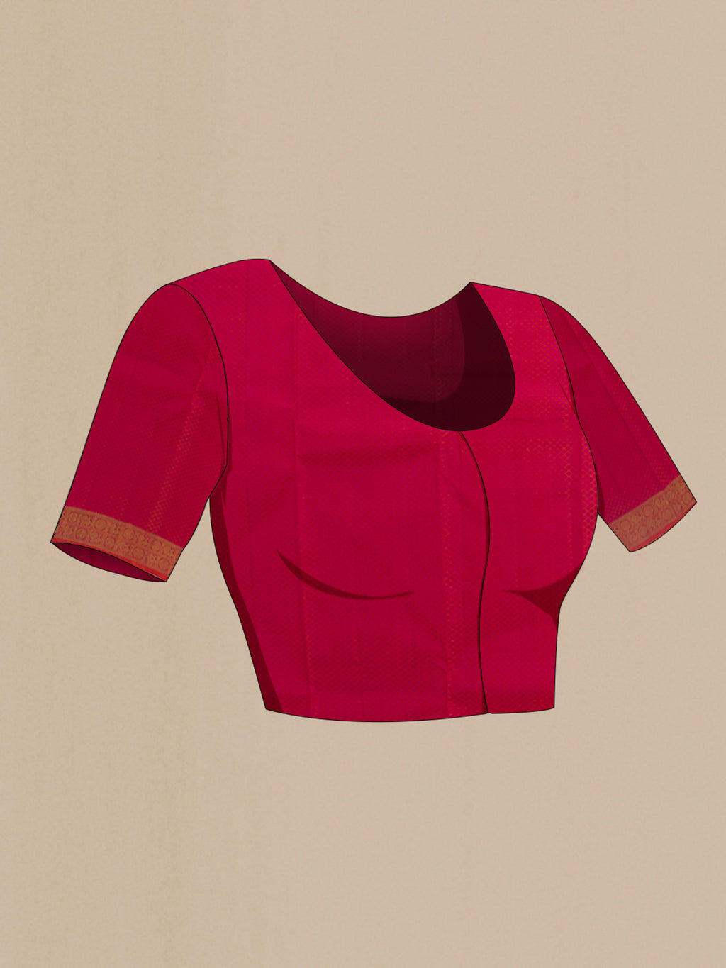 Close up image of the blouse of Pink Kanjivaram Silk Saree with Jacquard With Zari Butta on the body and Zari Border. 