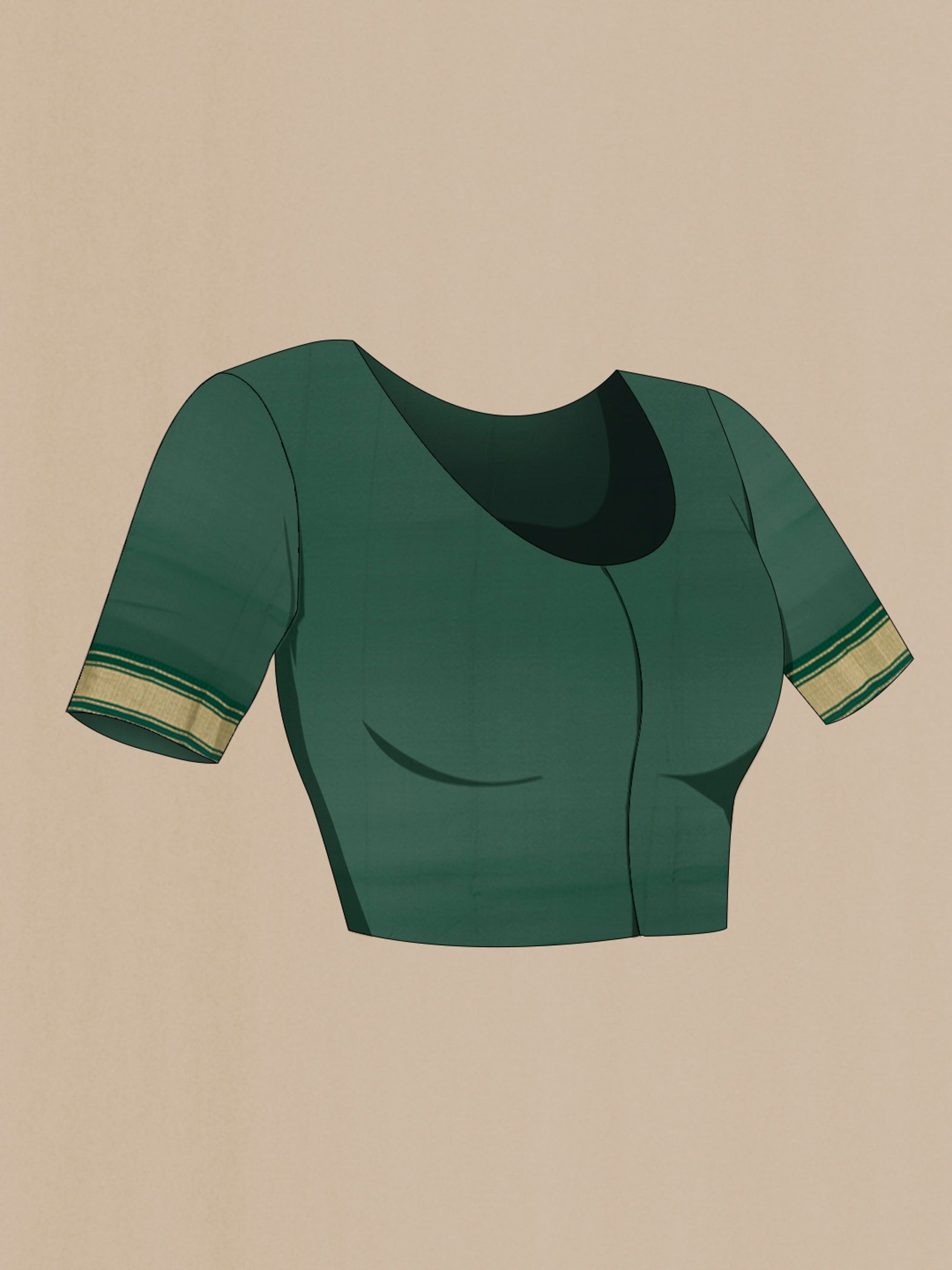 Close up image of the blouse of Green Chiffon Saree with Zari Butta on the body and Zari Border. 