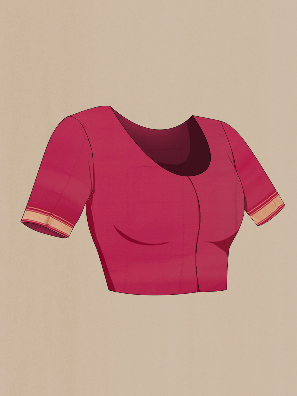 Close up image of the blouse of Rani Pink Chiffon Saree with Zari Butta on the body and Zari Border. 