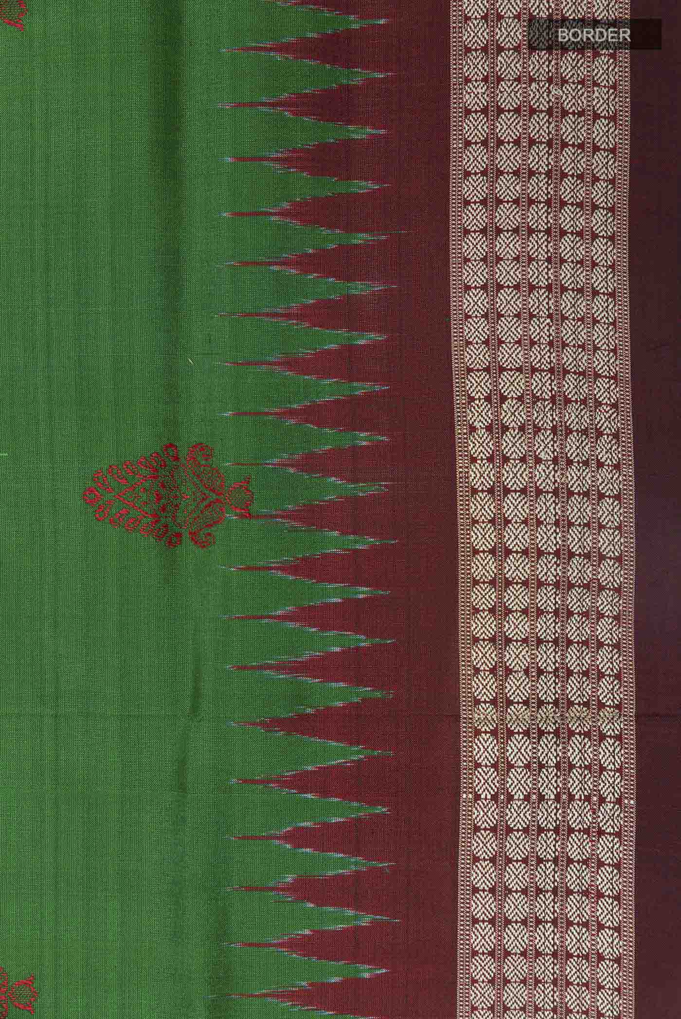 Border image of Green Orissa Silk Saree with Thread Butta on the body and Zari Border