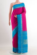 Rani Pink Kanjivaram Silk Saree with Checked design on the body and Zari Border.  displayed on a mannequin