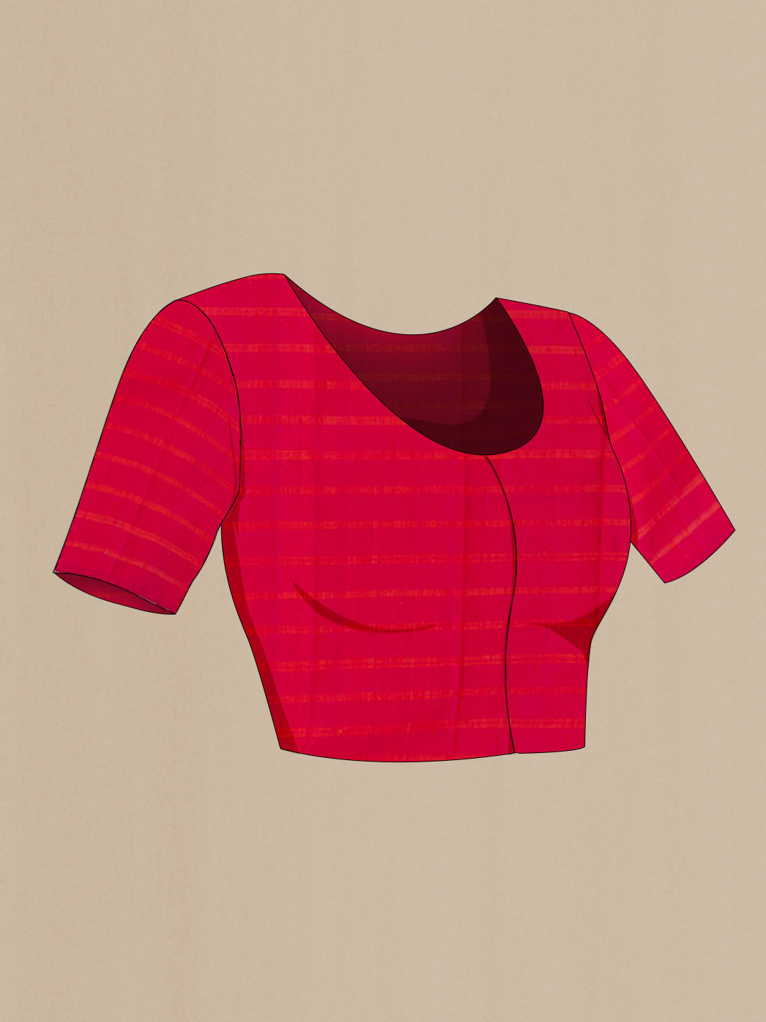 Close up image of the blouse of Rose pink Kanjivaram Silk Saree with Checked design on the body and Without Border. 