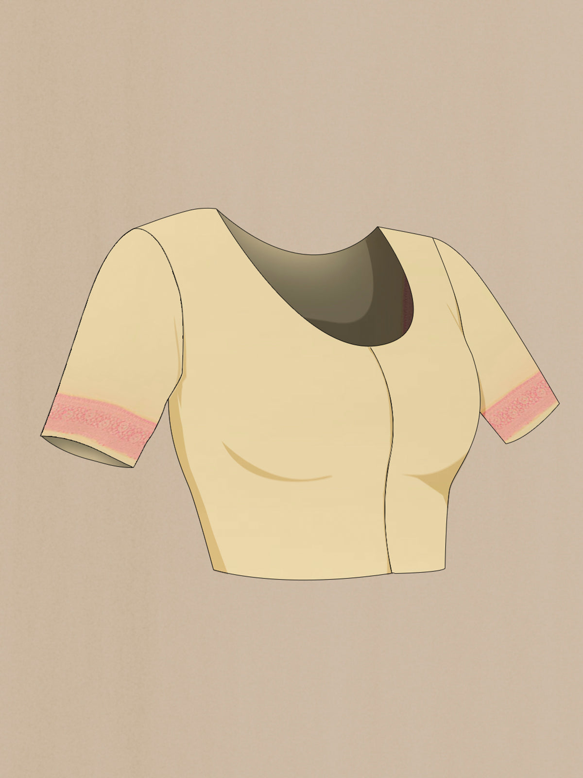 Close up image of the blouse of Cream Banarasi Georgette Saree with Zari Brocade on the body and Zari Border. 