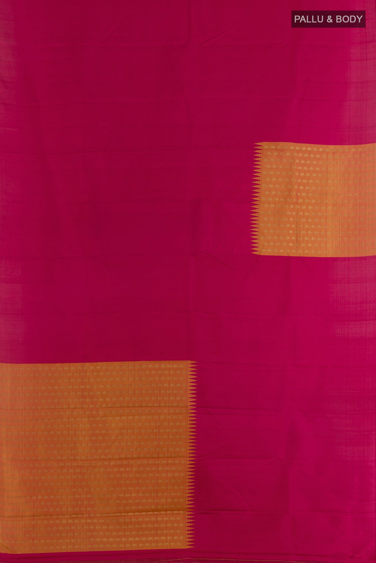 Flat view of Magenta Kanjivaram Silk Saree with Plain Body and Without Border. 