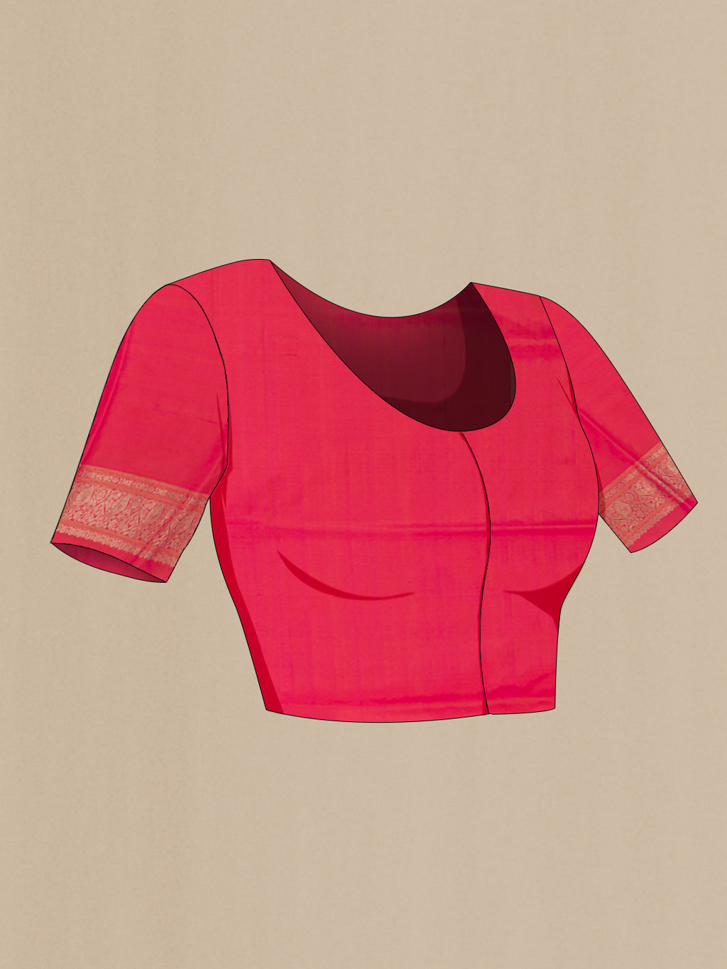 Close up image of the blouse of Pink Banarasi Silk Saree with Zari Butta on the body and Zari Border. 
