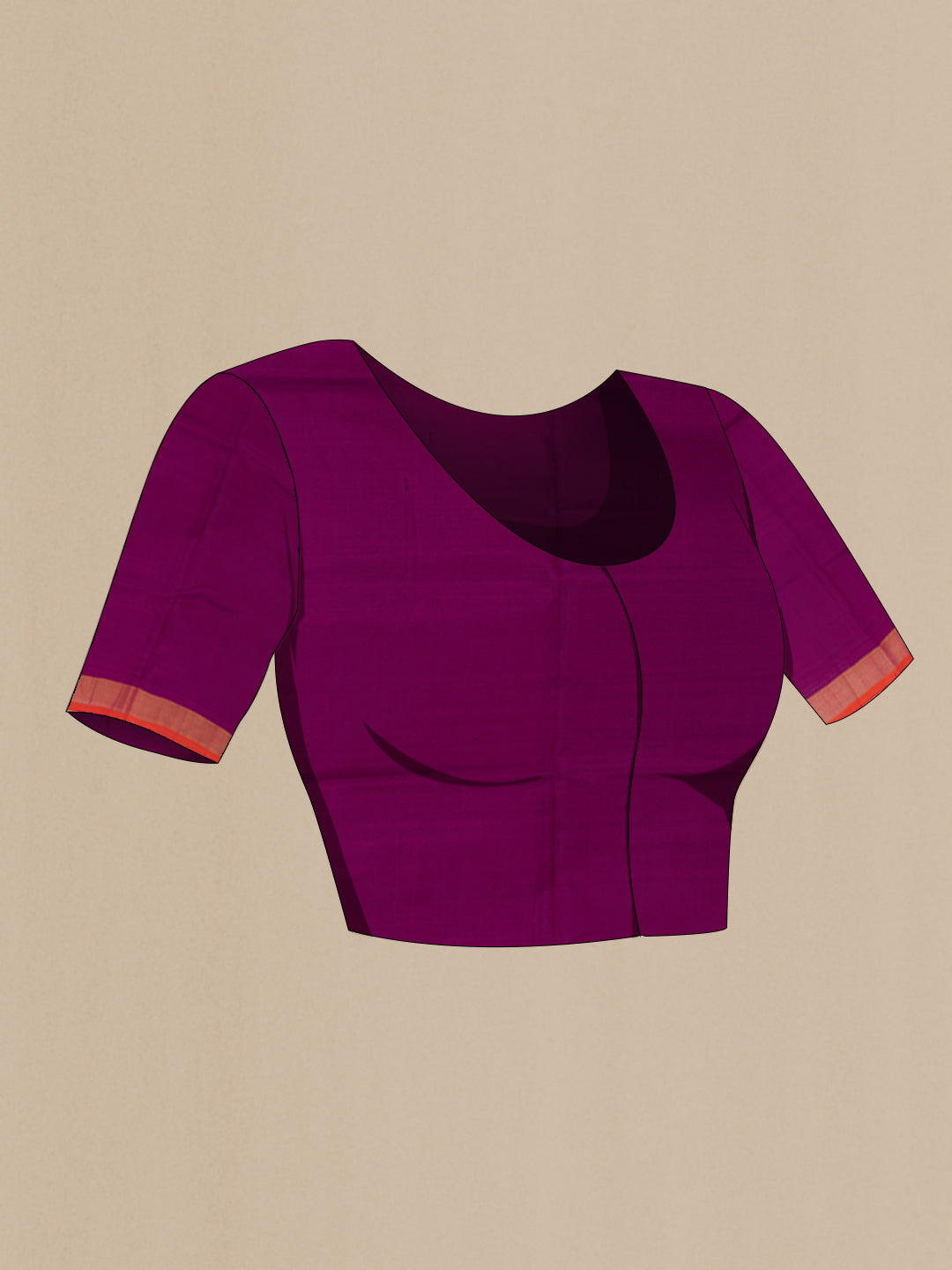 Close up image of the blouse of Purple Uppada Silk Saree with Zari Butta on the body and Zari Border. 