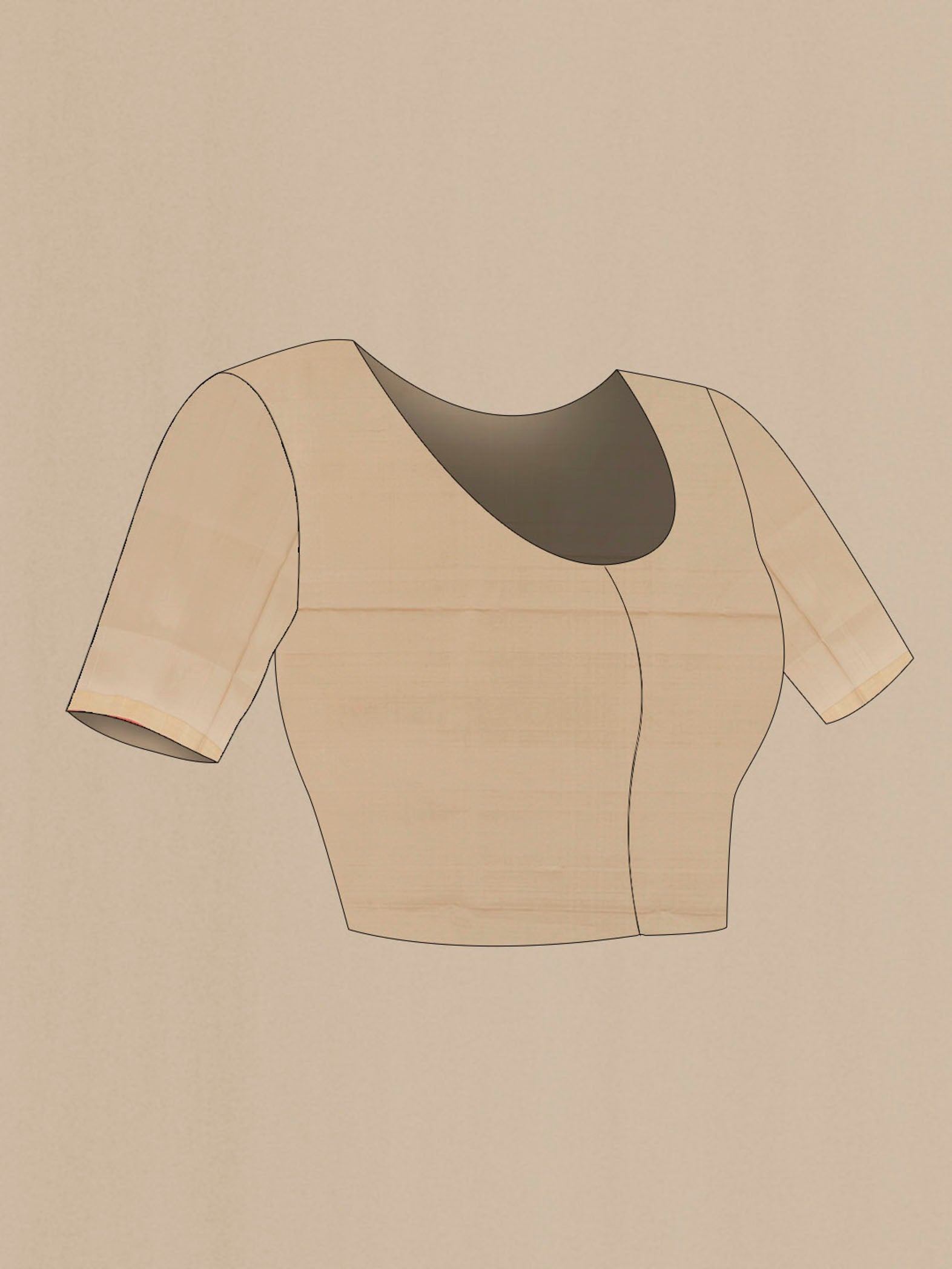 Close up image of the blouse of Beige Uppada Silk Saree with Zari Butta on the body and Zari Border