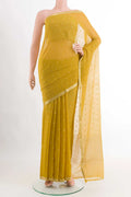 Yellow Mysore Chiffon Saree with Zari Butta on the body and Zari Border displayed on a mannequin