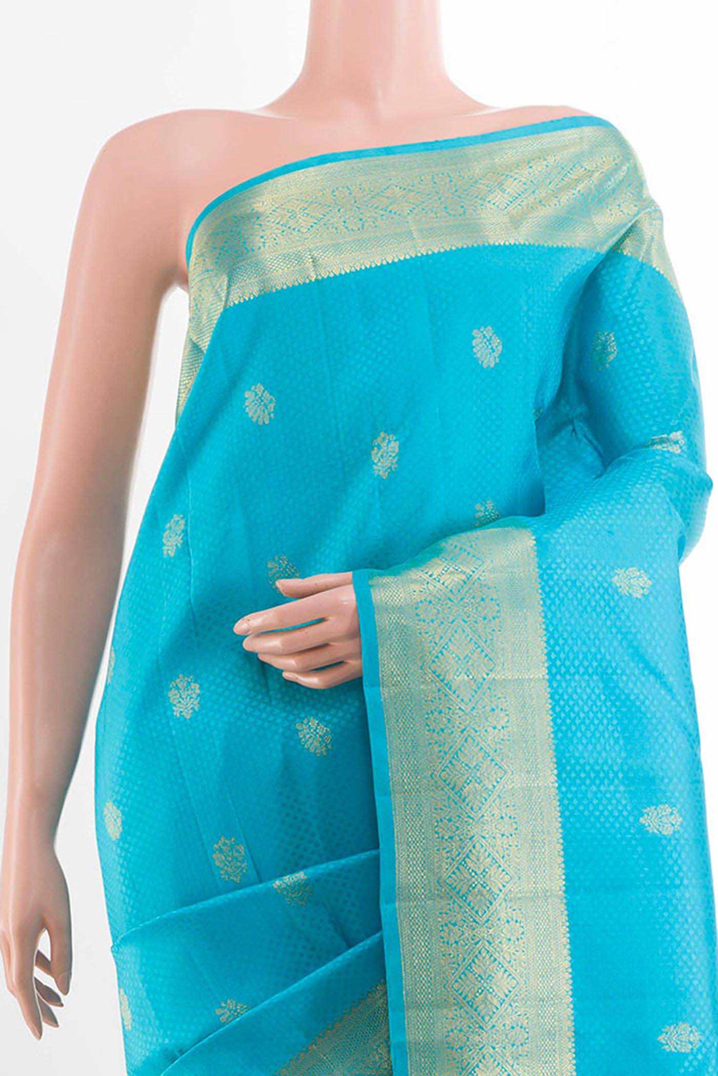 Border image of Blue Kanchipuram Silk Saree with Jacquard With Zari Butta on the body and Zari Border