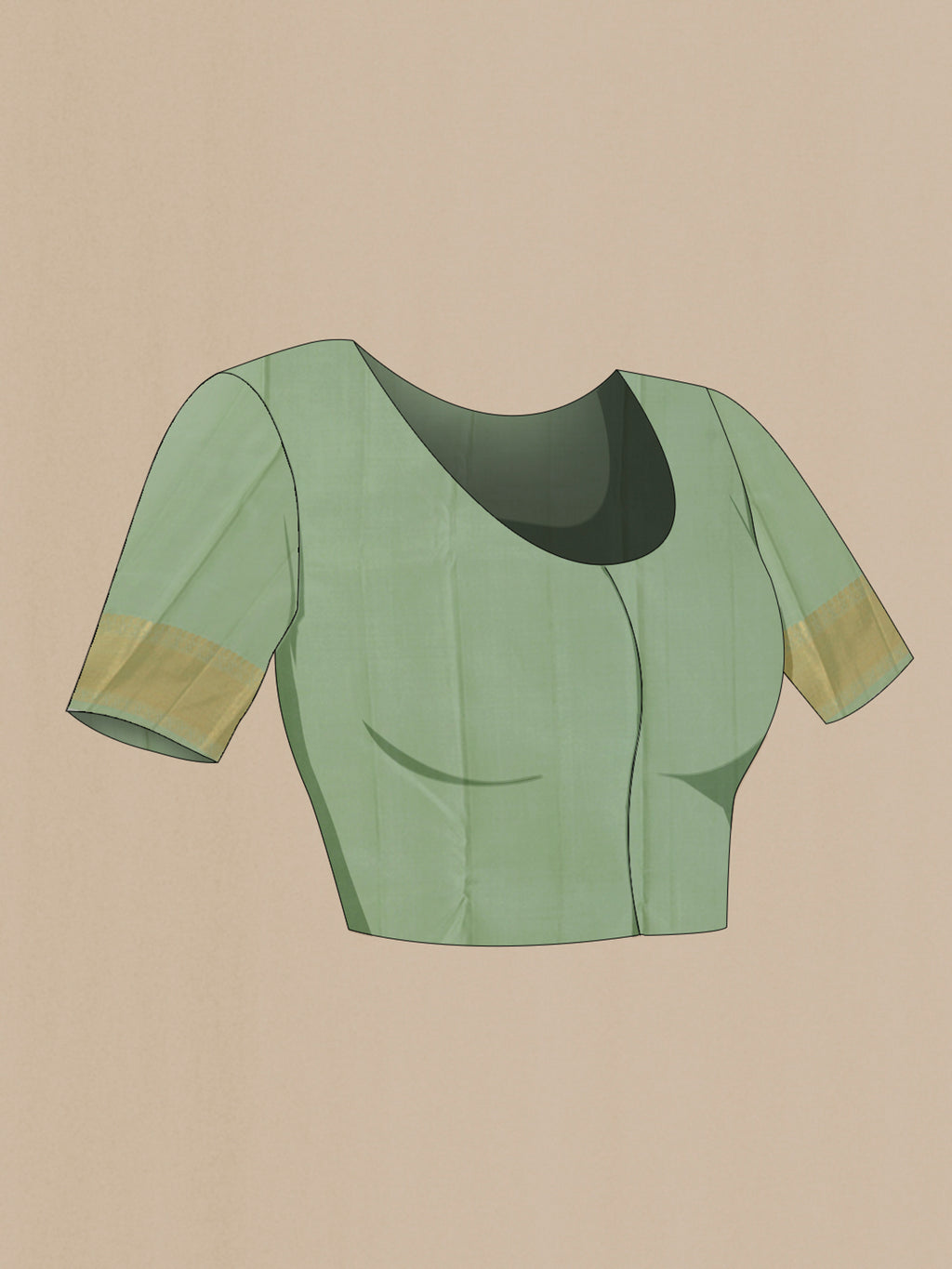 Close up image of the blouse of Mint Green Kanchipuram Silk Saree with Jacquard design on the body and Zari Border. 