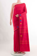 Red Kanchipuram Silk Saree with Thread Butta on the body and Thread Border displayed on a mannequin