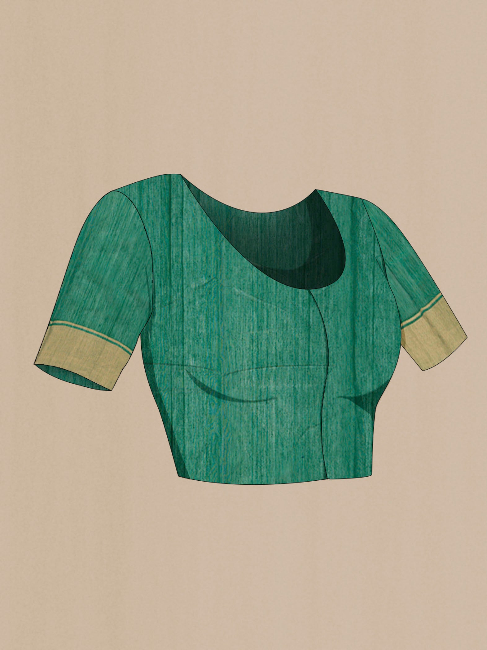 Close up image of the blouse of Green Chanderi Silk Cotton Saree with Zari Butta on the body and Zari Border