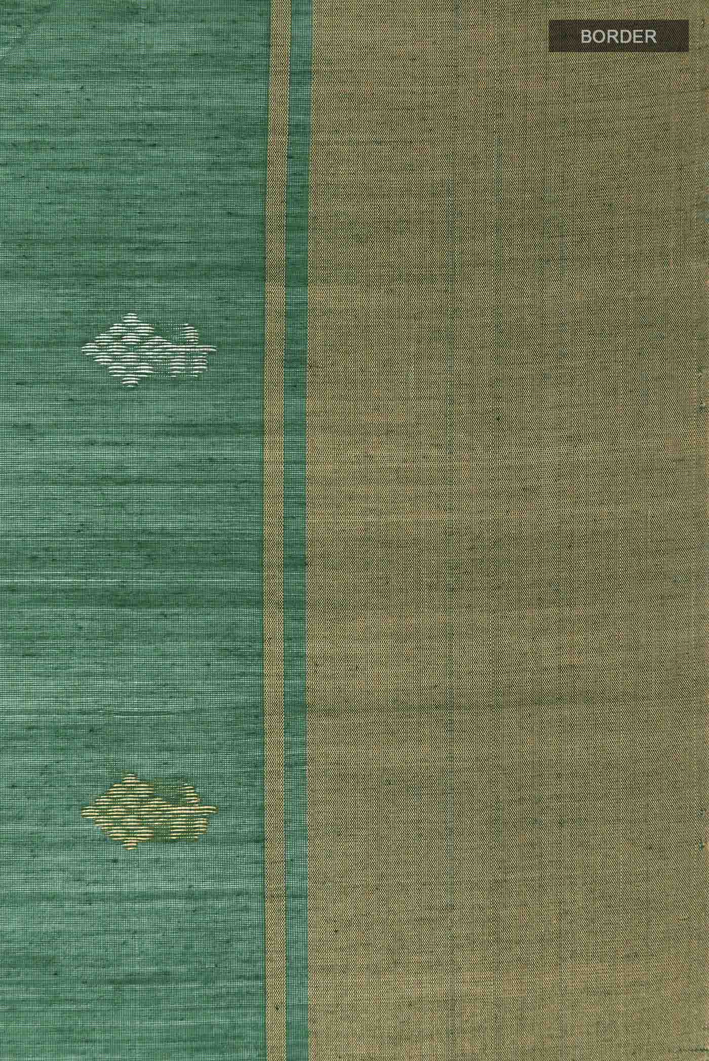 Border image of Green Chanderi Silk Cotton Saree with Zari Butta on the body and Zari Border