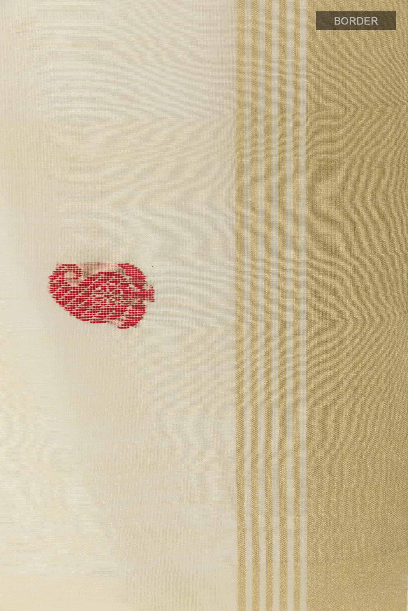 Border image of Lemon Yellow Chanderi Silk Cotton Saree with Thread Butta on the body and Zari Border