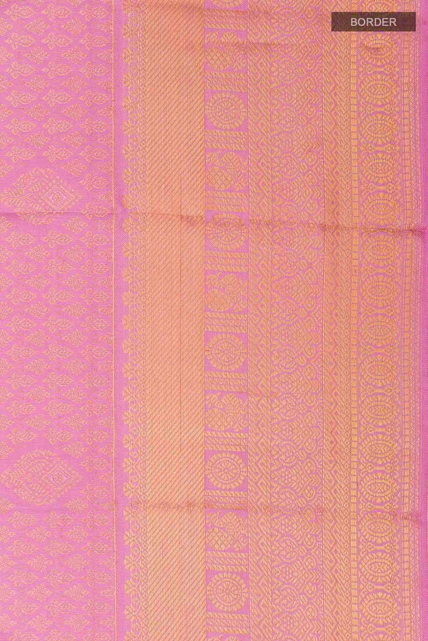 Border image of Pure Silk Pure Zari Pink Kanchipuram Saree with Zari Brocade on the body and Zari Border