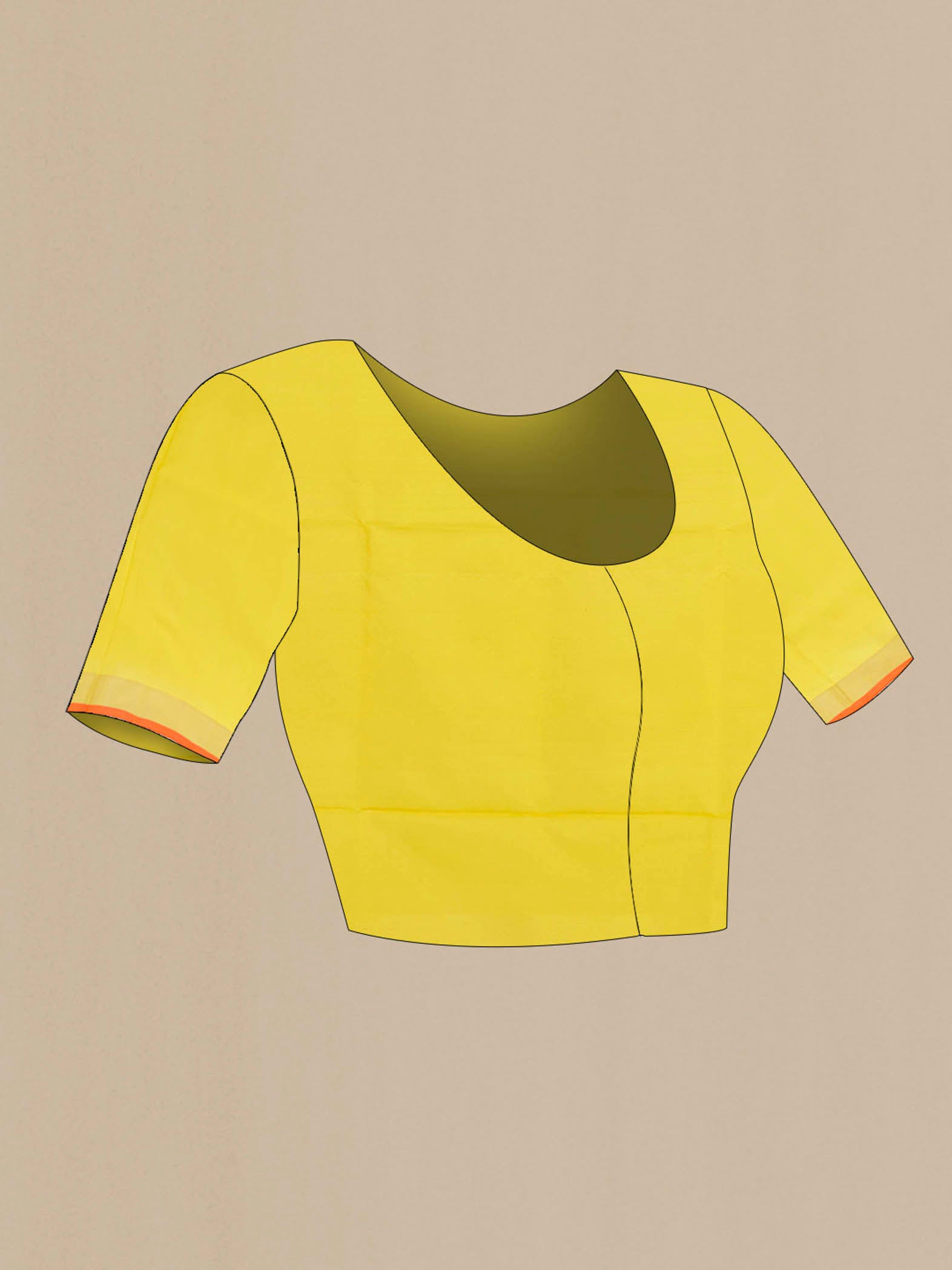 Close up image of the blouse of Yellow Uppada Silk Saree with Zari Butta on the body and Zari Border