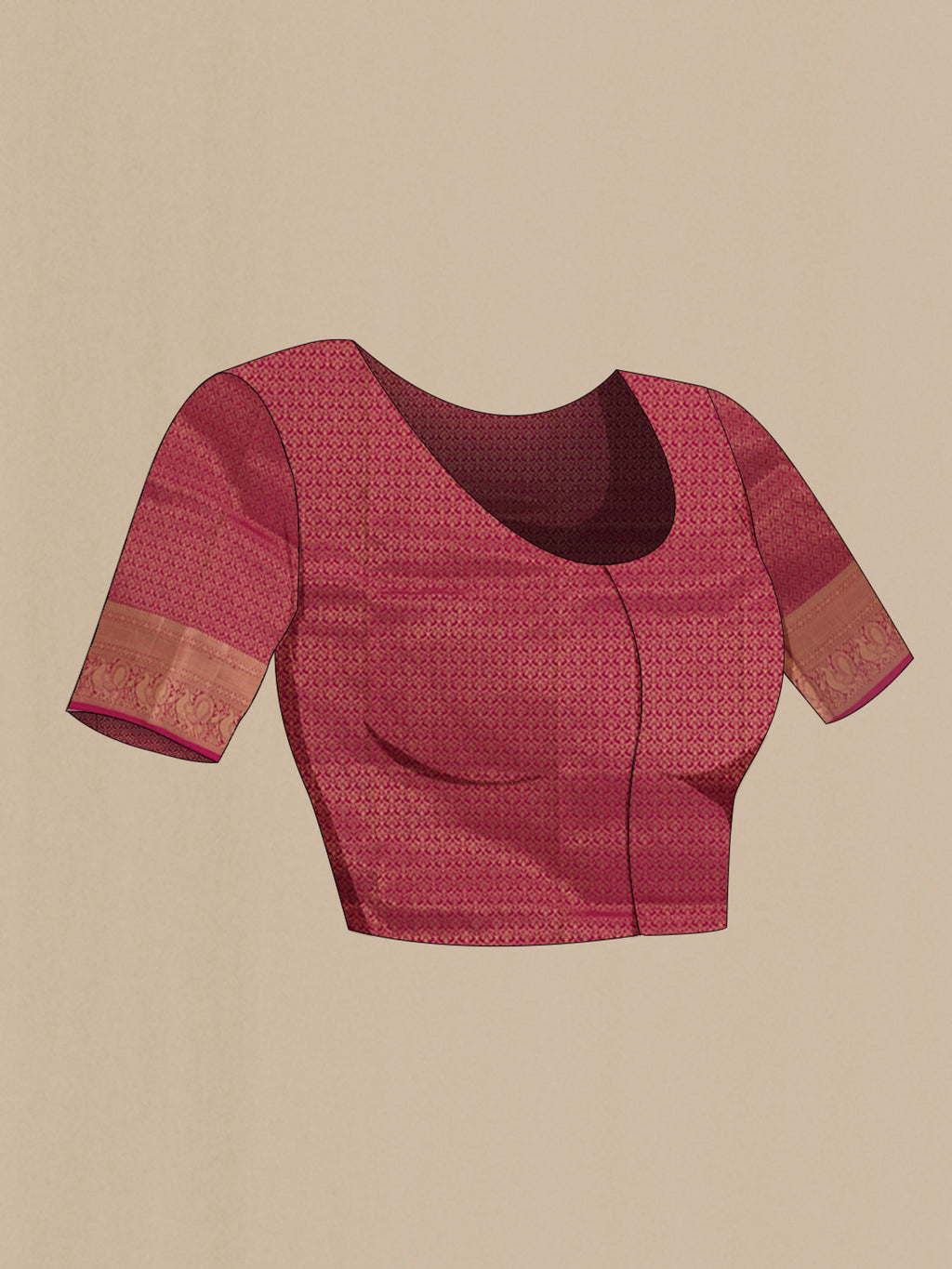 Close up image of the blouse of Brown Kanchipuram Silk Saree with Plain Body and Zari Border. 