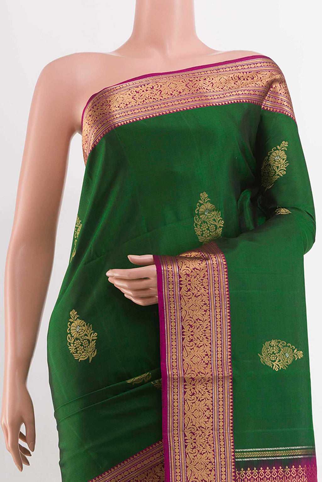 Border image of Green Soft Silk Saree with Zari Butta on the body and Zari Border