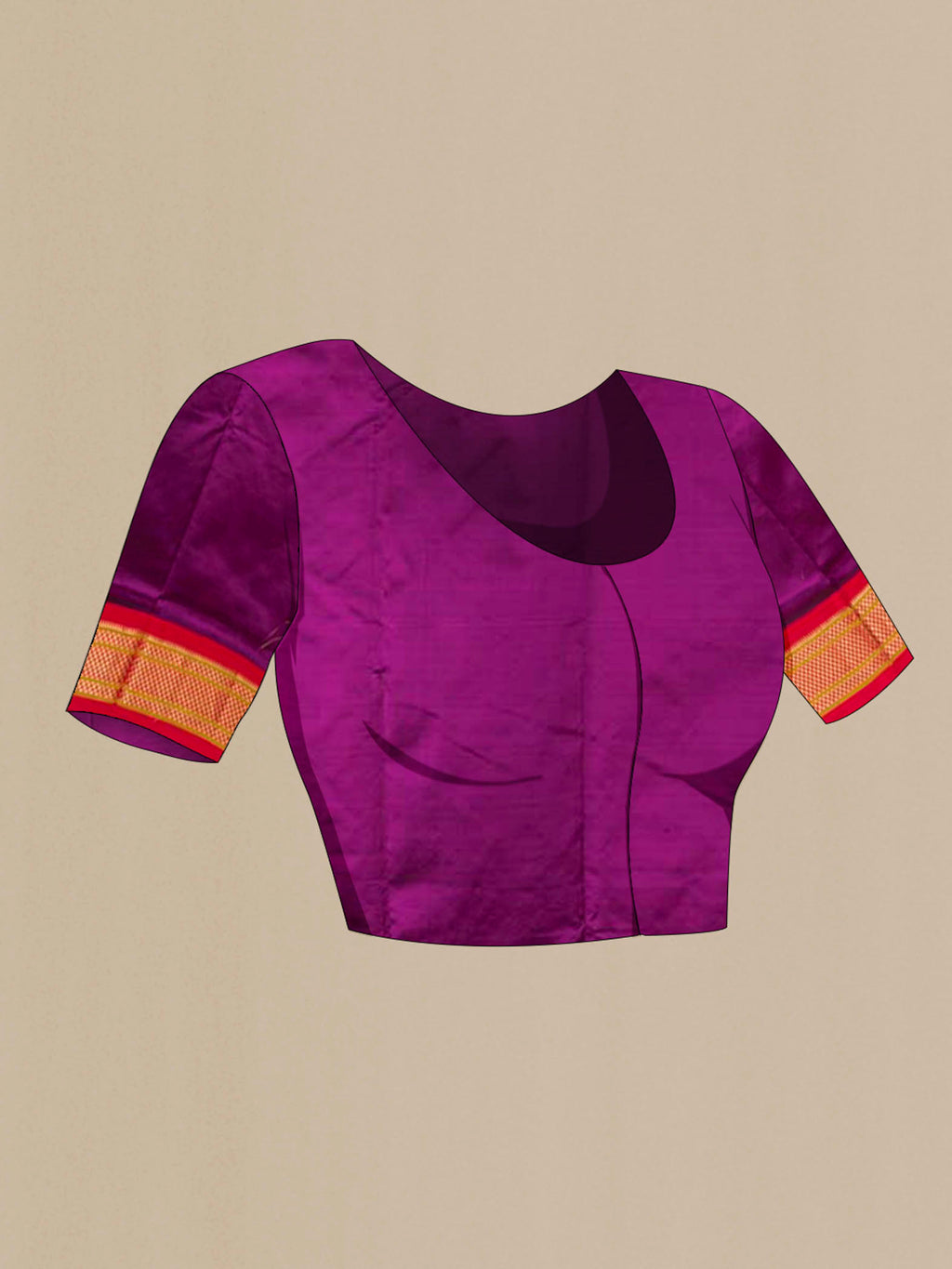 Close up image of the blouse of Purple Paithani Silk Saree with Zari Butta on the body and Zari Border