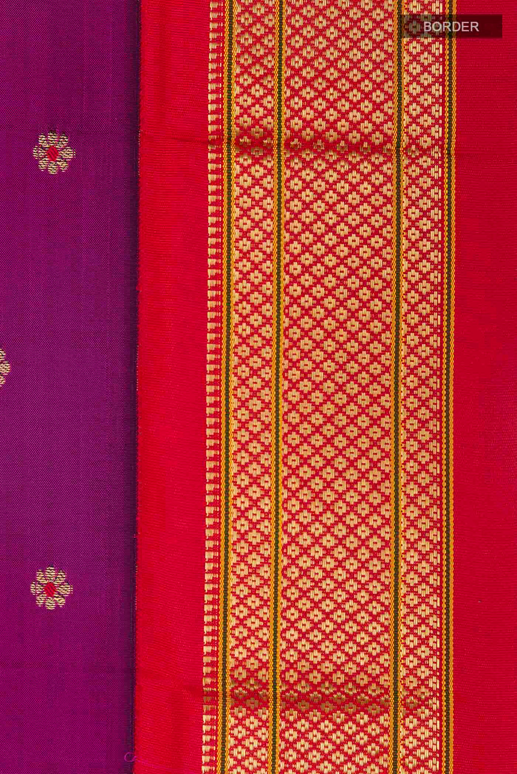 Border image of Purple Paithani Silk Saree with Zari Butta on the body and Zari Border