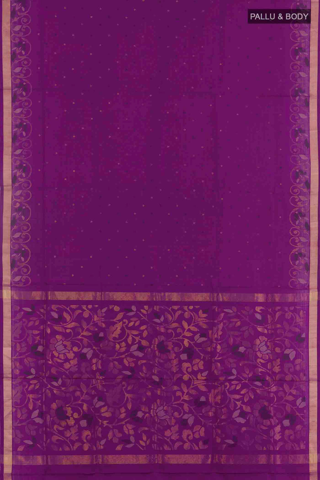 Flat view of Purple Uppada Silk Saree with Zari Butta on the body and Zari Border