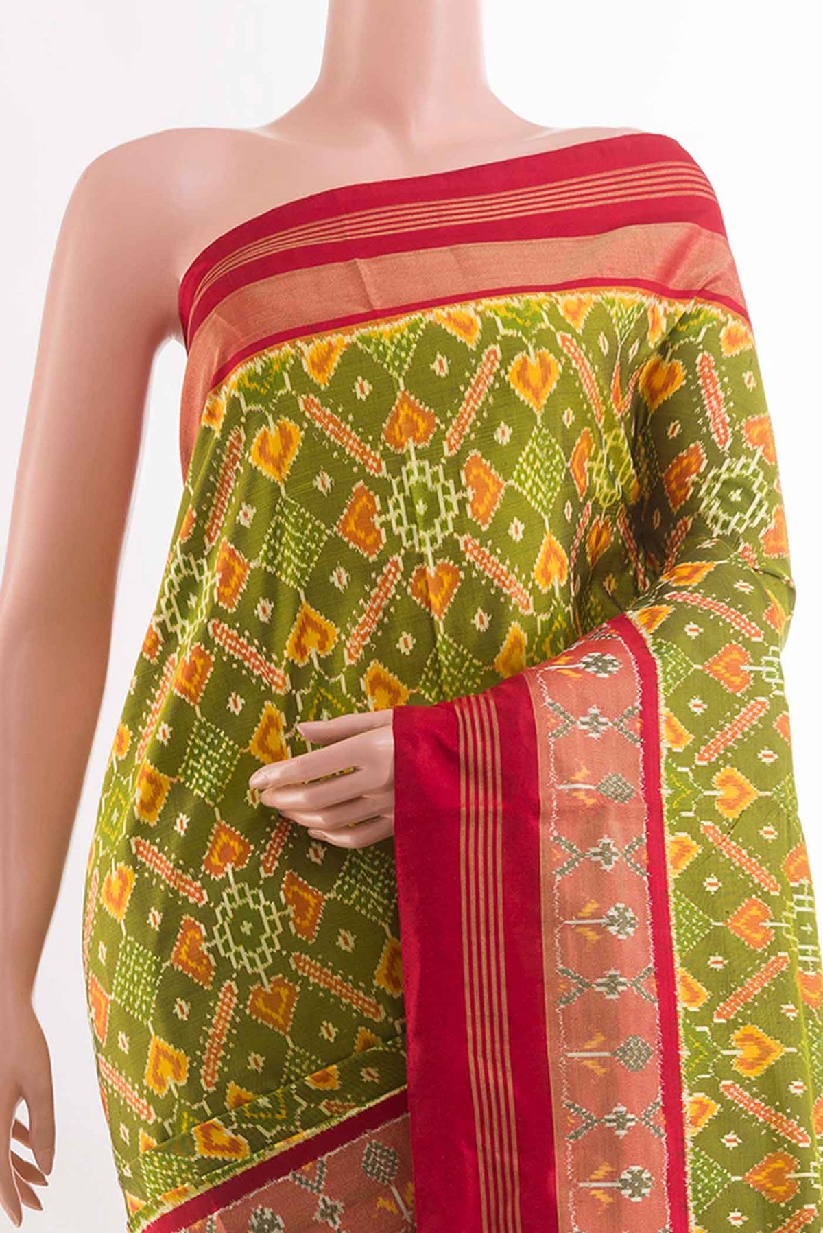Border image of Green Dual Tone Pochampally Silk Saree With Ikat design on the body and Zari Border