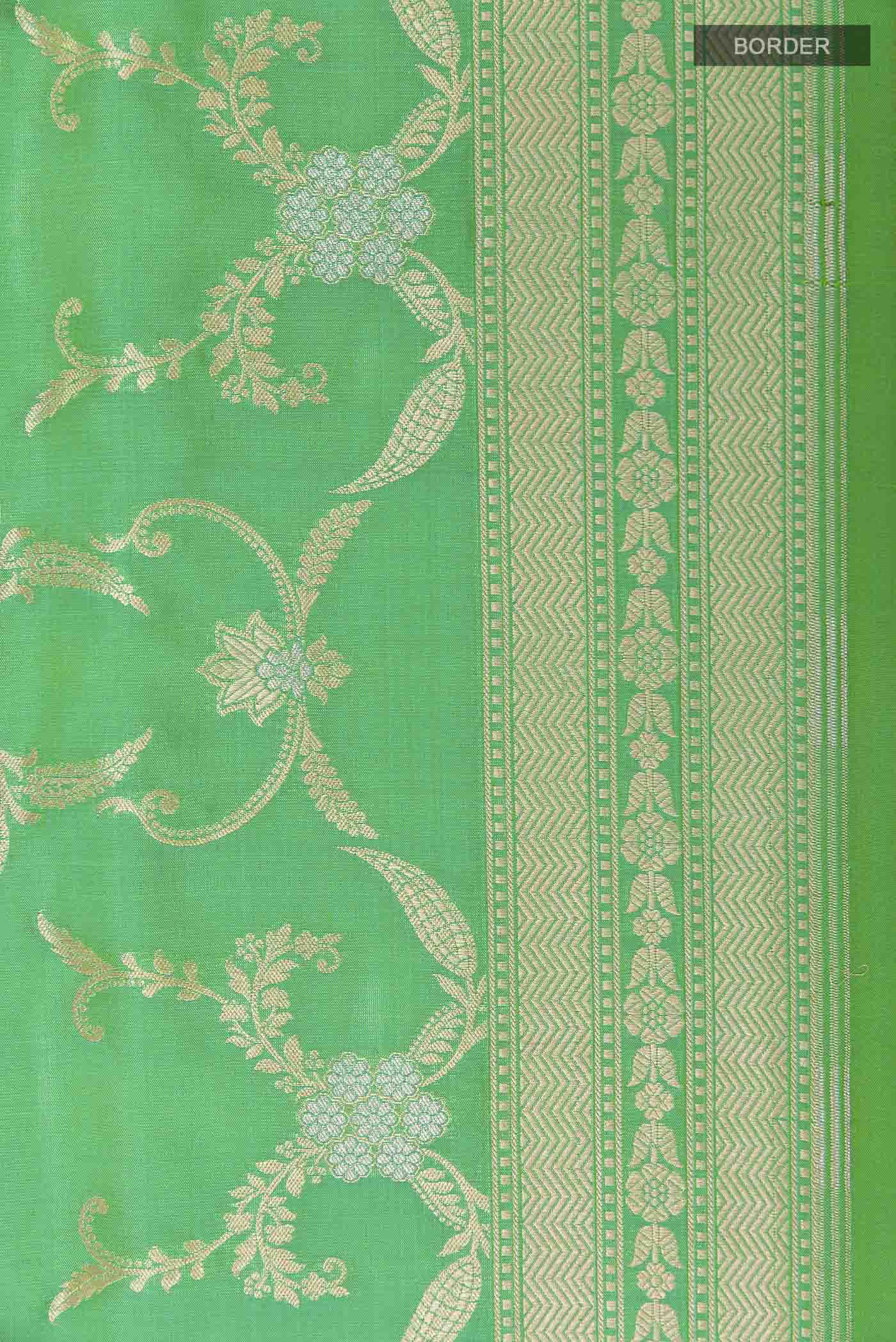 Border image of Green Banarasi Silk Saree with Zari Brocade on the body and Zari Border