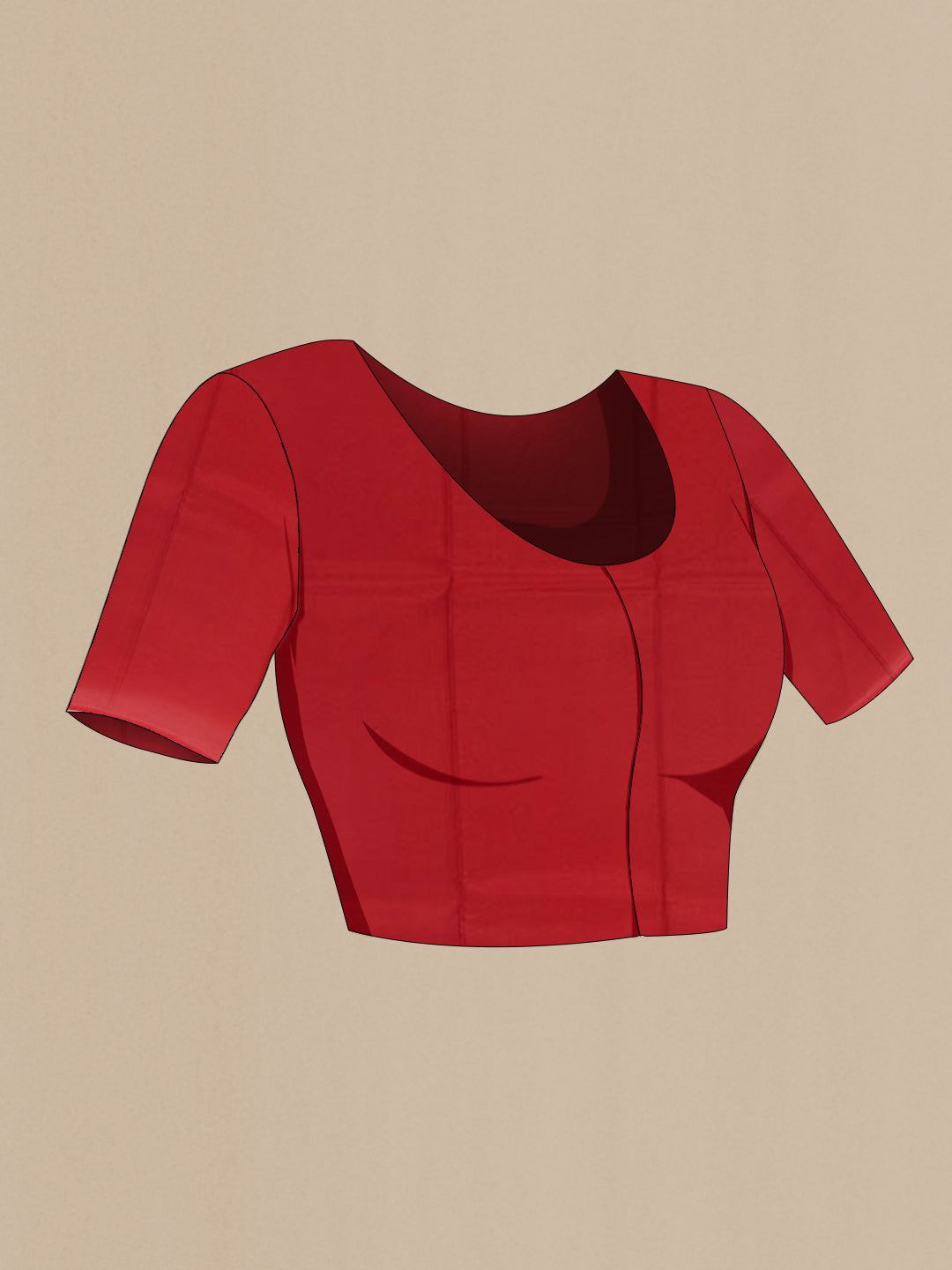 Close up image of the blouse of Red Printed Silk Saree with Printed design on the body and Printed Border. 
