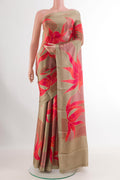 Multi Color Crepe Saree with Printed design on the body and Zari Border.  displayed on a mannequin