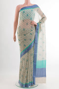 Grey Mysore Chiffon Saree with Printed design on the body and Plain Border.  displayed on a mannequin