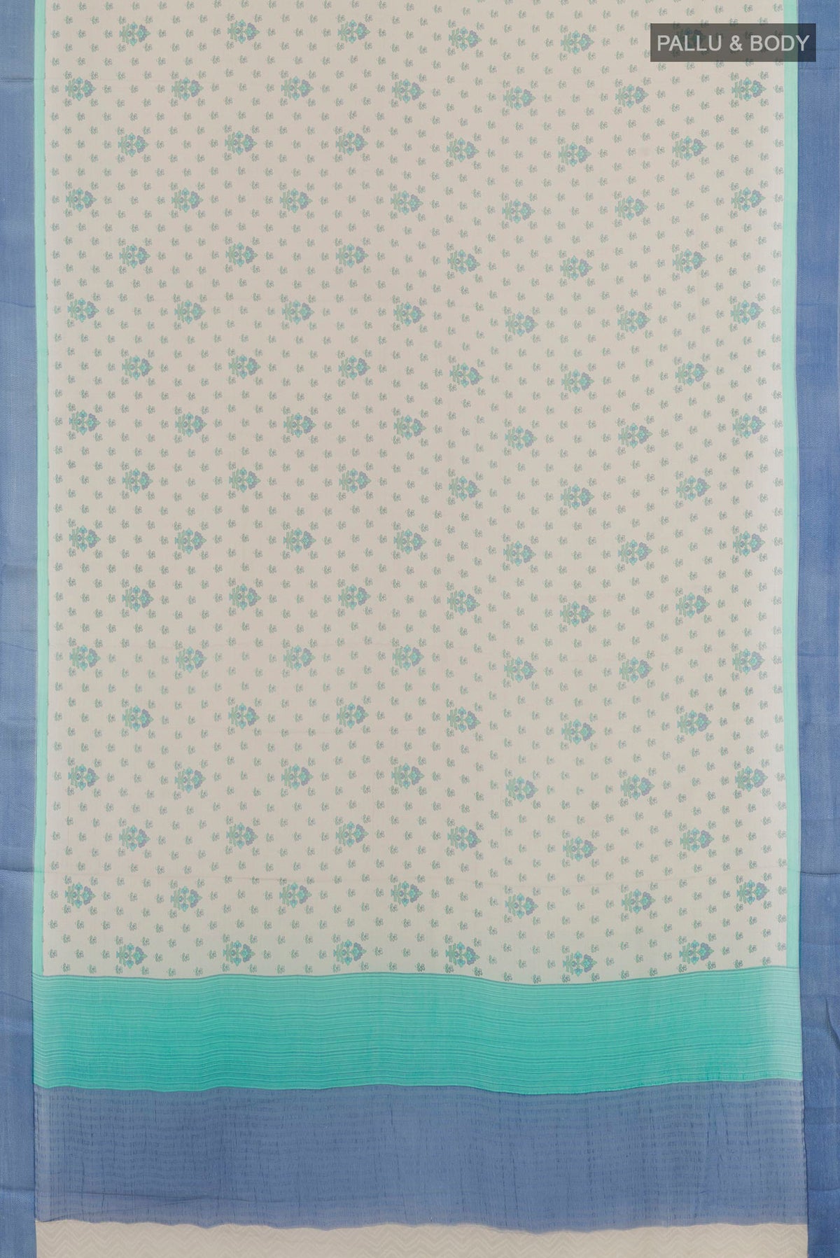 Flat view of Grey Mysore Chiffon Saree with Printed design on the body and Plain Border. 