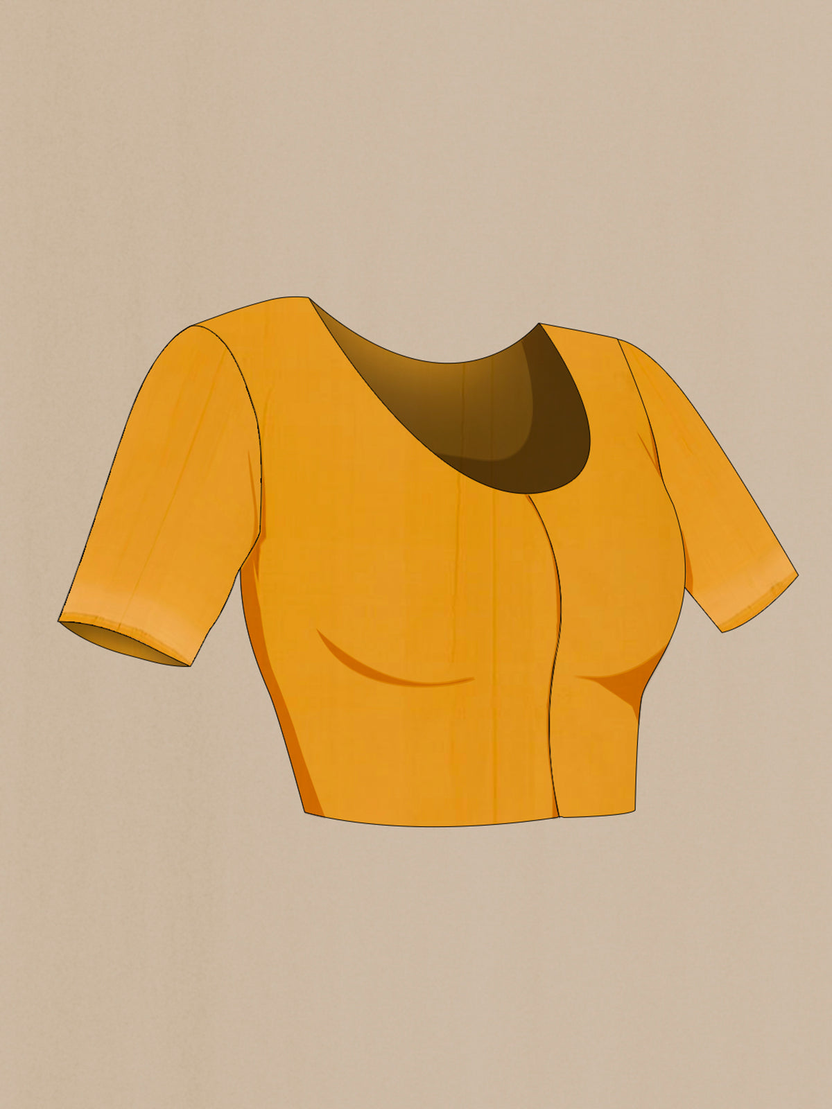 Close up image of the blouse of Mustard Banarasi Silk Saree with Zari Brocade on the body and Zari Border. 