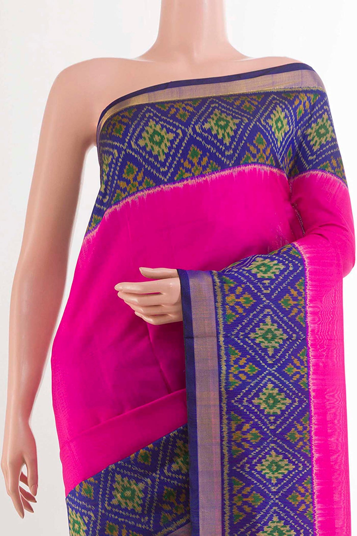Border image of Pink Rajkot Patola Silk Saree with Plain Body and Zari Border